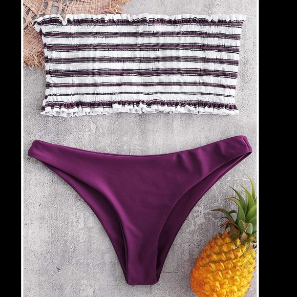 Zaful Other - Smocked bandeau strapless bikini